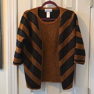 ALFRED DUNNER BRONZE & BLACK WOMEN'S SWEATER & ATTACHED TOP SIZE PETITE LARGE